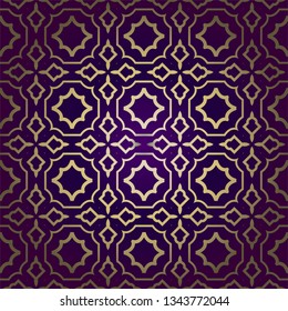 Stylish Geometric Texture. Repeating Background With Chaotic Forms. Vector Ornament. For Wallpaper, Fashion, Print, Scrapbook Paper, Advert, Business, Presentation. Luxury design in purple gold color