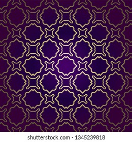 Stylish Geometric Texture. Repeating Background With Chaotic Forms. Vector Ornament. For Wallpaper, Fashion, Print, Scrapbook Paper, Advert, Business, Presentation. Luxury design in purple gold color