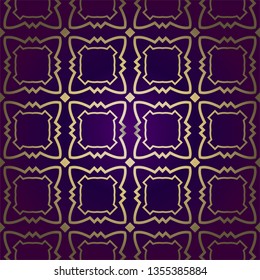 Stylish Geometric Texture. Repeating Background With Chaotic Forms. Vector Ornament. For Wallpaper, Fashion, Print, Scrapbook Paper, Advert, Business, Presentation. Luxury design in purple gold color