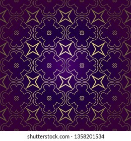 Stylish Geometric Texture. Repeating Background With Chaotic Forms. Vector Ornament. For Wallpaper, Fashion, Print, Scrapbook Paper, Advert, Business, Presentation. Luxury design in purple gold color