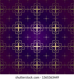 Stylish Geometric Texture. Repeating Background With Chaotic Forms. Vector Ornament. For Wallpaper, Fashion, Print, Scrapbook Paper, Advert, Business, Presentation. Luxury design in purple gold color