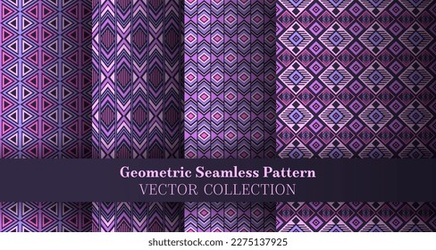 Stylish geometrical rhombus seamless pattern collection. Indian tracery ethnic patterns. Rhombus diamond geometric vector repeat background bundle. Cover background templates.