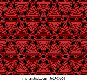 stylish geometry ornament. for wallpaper, banner, page fill. red, black color. seamless vector pattern