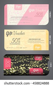 Stylish gift voucher with case vector illustration to increase sales on pink, yellow and black background.