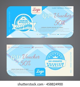 Stylish gift voucher vector illustration to increase sales on light blue and blue background.