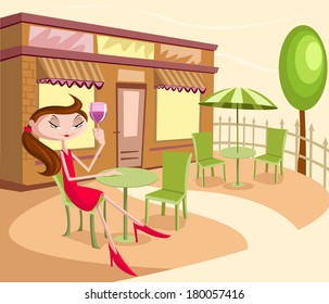 Stylish girl with drink glass sitting in chair