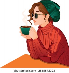Stylish girl in glasses with coffee
