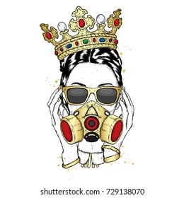 Stylish Girl In A Respirator For Graffiti And Crown. Vector Illustration.
