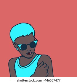 Stylish girl short haircut. Bright pop art.