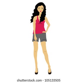 stylish girl in shorts on white background, vector image,
