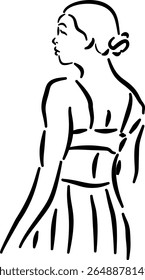 Stylish girl side view sketch for fashion branding beach packaging profile decor wall printVector illustration