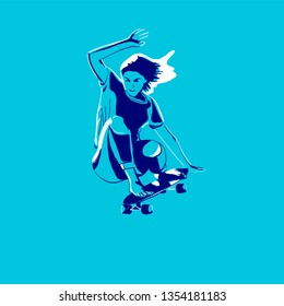 Stylish girl skaterSkateboard. Vector illustration for a postcard or a poster, print for clothes. Street cultures.