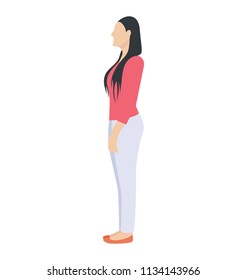 
A stylish girl standing in side pose hair untied 
