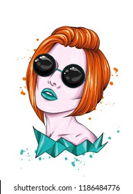 Stylish girl in sunglasses. Punk and rock. Fashion and style, vector illustration.
