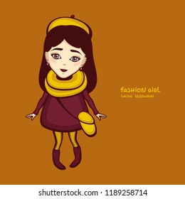 Stylish girl vector illustration. Cute girl in autumn clothes. Fashion woman.