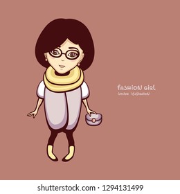 Stylish girl vector illustration. Cute girl in spring clothes. Fashion woman on pink background.