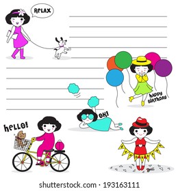 Stylish girl's daily life character paper note