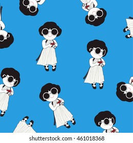 Stylish Girls And Red Cameras Pattern Character illustration
