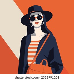 Stylish with glasses and hat, flat illustration, vector art