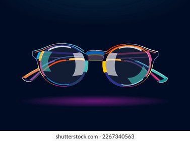 Stylish glasses with rounded frames. Sunglasses, abstract, colorful drawing. Vector illustration of paints