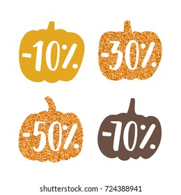 Stylish glitter pumpkins labels. Can be used for Halloween or Thanksgiving seasonal sale. Editable vector