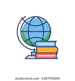 Stylish Globe with Books Graphic Icon