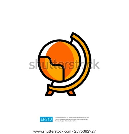 Stylish Globe Icon in Orange and Yellow Colors Representing Global Education and Travel Concept in Modern Design