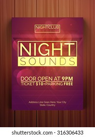 Stylish glossy flyer, banner or template for Nights Party celebration.