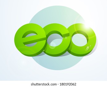 Stylish glossy green text Eco on blue background, can be use as sticker, tag or label design. 
