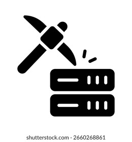 A stylish glyph icon of server mining technology
