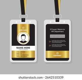 Stylish Gold and Black Identity Card Template for Business and Office Staff