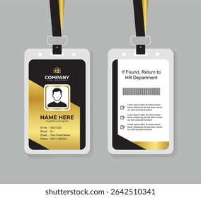 Stylish Gold and Black Identity Card Template for Business and Office Staff