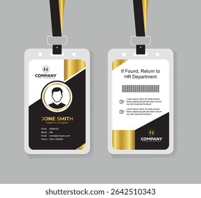 Stylish Gold and Black Identity Card Template for Business and Office Staff