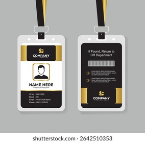 Stylish Gold and Black Identity Card Template for Business and Office Staff