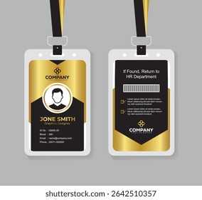 Stylish Gold and Black Identity Card Template for Business and Office Staff