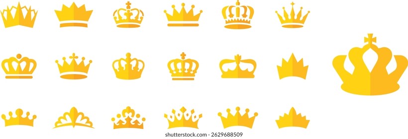Stylish gold crown icons, decorative golden crown set