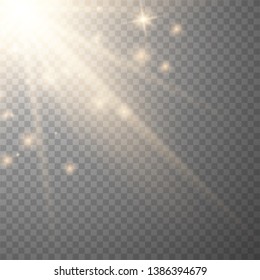 Stylish gold light effect isolated on a black background. Golden rays. Bright explosion. Flying golden magical dust. Sunlight. Vector illustration. EPS 10