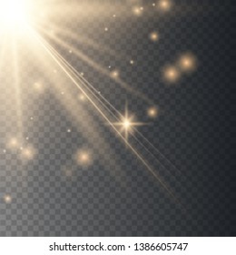 Stylish gold light effect isolated on a black background. Golden rays. Bright explosion. Flying golden magical dust. Sunlight. Vector illustration. EPS 10