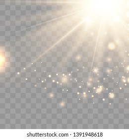 Stylish gold light effect isolated on a black background. Golden rays. Bright explosion. Flying golden magical dust. Sunlight. Vector illustration. EPS 10