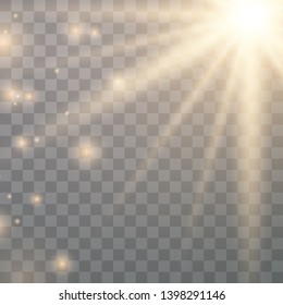 Stylish gold light effect isolated on a black background. Golden rays. Bright explosion. Flying golden magical dust. Sunlight. Vector illustration. EPS 10