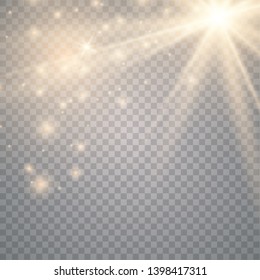 Stylish gold light effect isolated on a black background. Golden rays. Bright explosion. Flying golden magical dust. Sunlight. Vector illustration. EPS 10