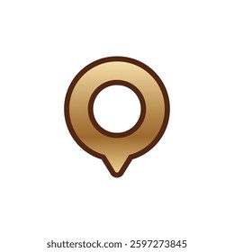 A stylish gold location pin icon with brown edges, featuring a clean circular design in golden tones.