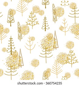 Stylish gold  seamless pattern with different tree. Seamless pattern can be used for wallpapers, pattern fills, web page backgrounds, wrapping paper.