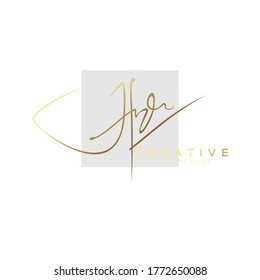 Stylish Gold Signature Letter H Logo Design with Light Gray Square Background