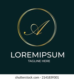 Stylish Gold Signature Letter A Logo Design with Circle