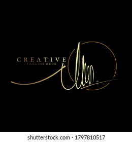 Stylish Gold Signature Letter N Logo Design with Circle Line