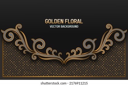 forma elegante de elementos florales dorados y brillo sobre fondo negro de lujo.ilustración vectorial