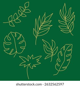 Stylish Golden Leaf Outlines on Green Background