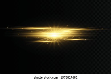 Stylish golden light effect. Abstract laser beams of light. Chaotic neon rays of light. Golden glitters. Isolated on transparent dark background. Vector illustration. EPS 10