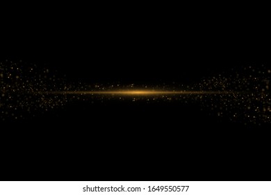 Stylish golden light effect. Abstract laser beams of light. Chaotic neon rays of light. Golden glitters. Isolated on transparent dark background. Vector illustration. EPS 10